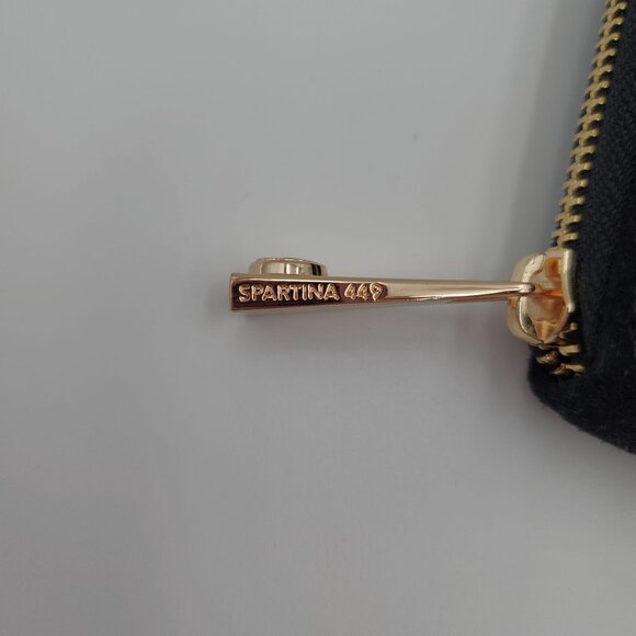 Spartina 449 Black Suede & Leather Crossbody Bag With Gold Hardware & Floral Lin - Picture 16 of 16